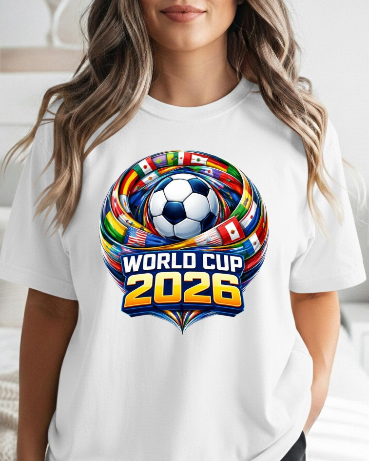 World Cup 2026 Soccer Ball with International Flags T-Shirt | Football Tournament Tee
