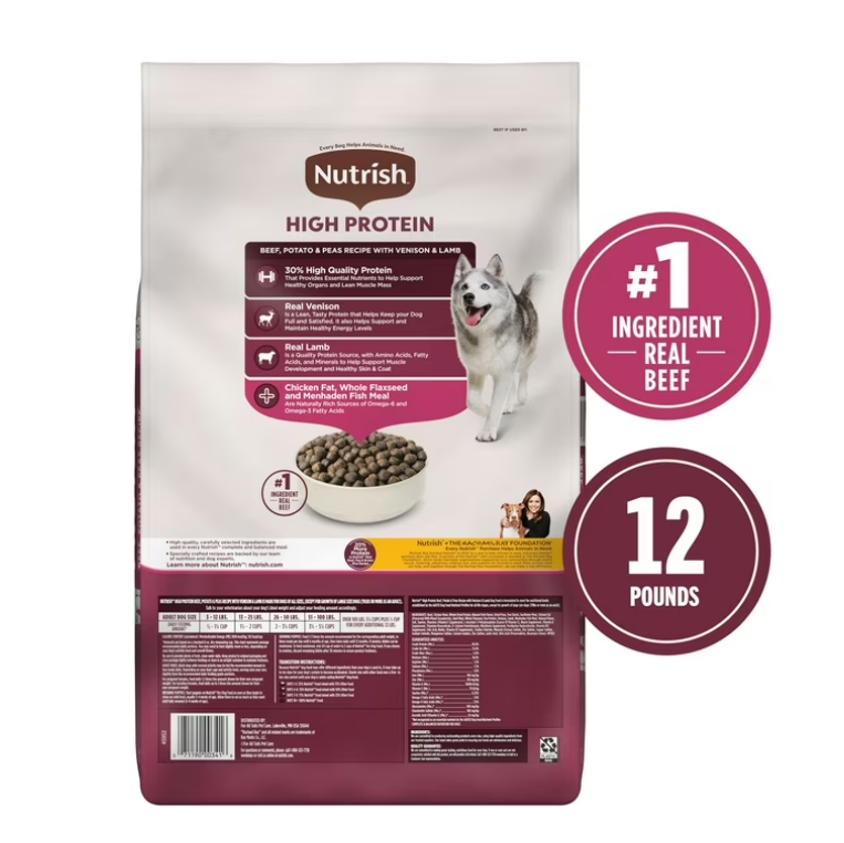 Nutrish High Protein Beef, Potato & Peas Recipe with Venison & Lamb Dry Dog Food, 12 lb. Bag (Rachael Ray)