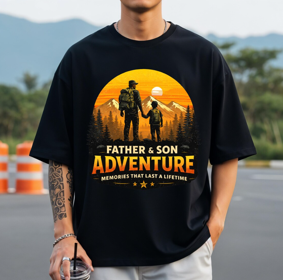 Father and Son Adventure Vintage Mountain Design – Father’s Day Camping Hiking Sublimation File, Outdoor Lover Gift for T-Shirt, Mug & Tumbler