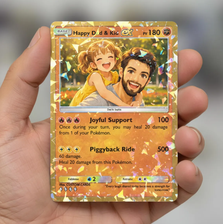 Custom Dad & Kid Trading Card, Personalized Father Child Gift, Family Keepsake Card, Custom Photo Trading Anime Card, Poke mon Cards