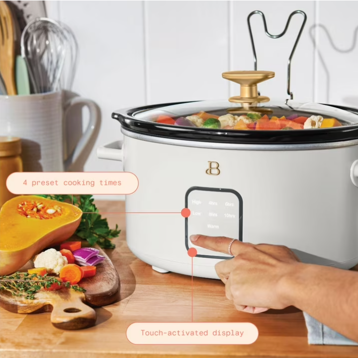 Beautiful 4Qt Slow Cooker with Touch-Activated Display, White Icing by Drew Barrymore