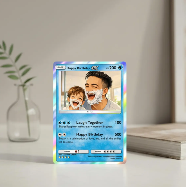 Custom Dad & Kid Trading Card, Personalized Father Child Gift, Family Keepsake Card, Custom Photo Trading Anime Card, Poke mon Cards