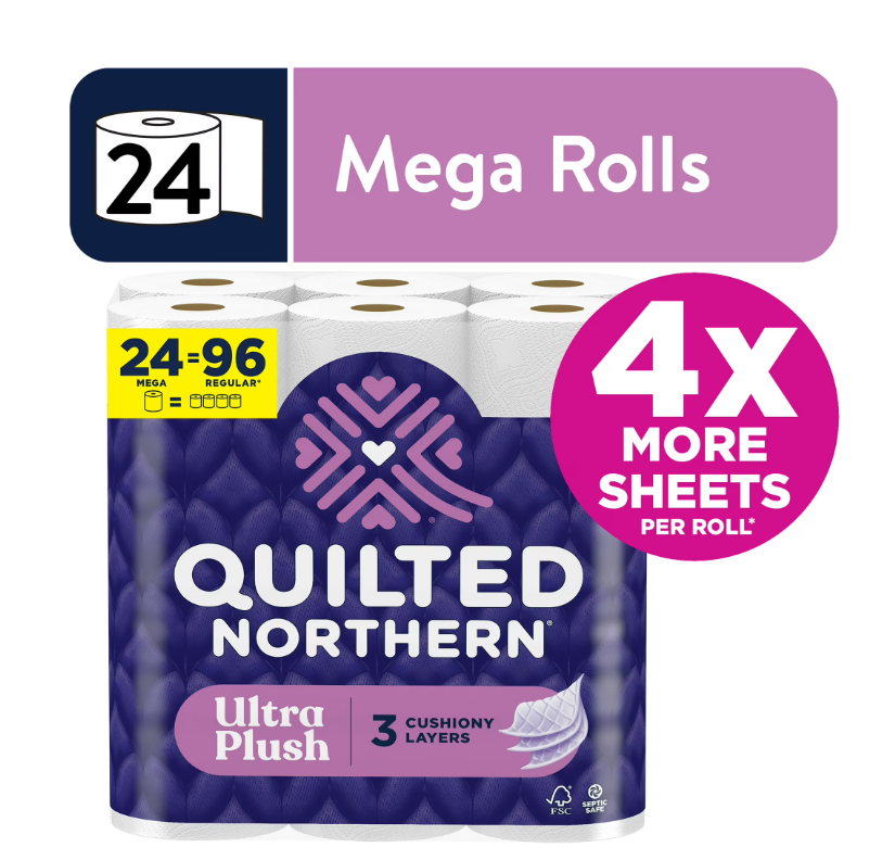 Quilted Northern Ultra Plush 3-Ply Toilet Paper, 24 Mega Rolls, 255 Sheets Per Roll