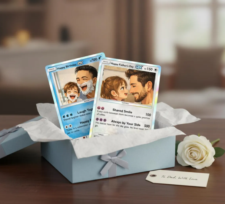 Custom Dad & Kid Trading Card, Personalized Father Child Gift, Family Keepsake Card, Custom Photo Trading Anime Card, Poke mon Cards