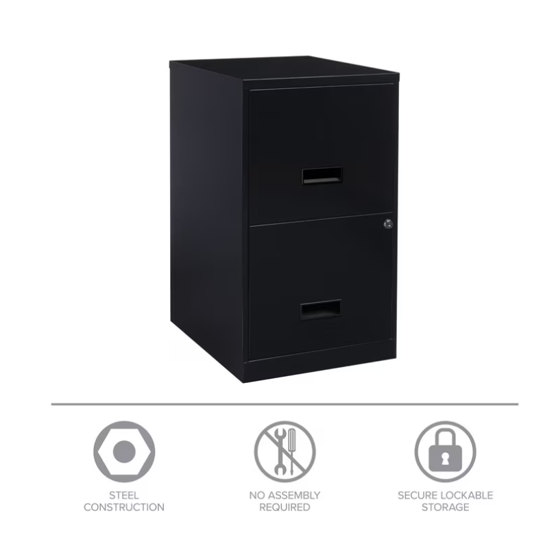 Space Solutions 18" Deep 2 Drawer Letter Width Vertical File Cabinet, Black