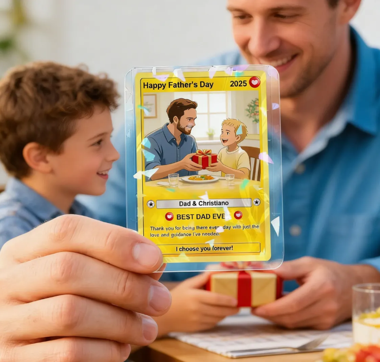 Personalized Custom Poke Card - Father’s Day Themed Pokemon Style Trading Card, Special Poke Present for Dad & Husband