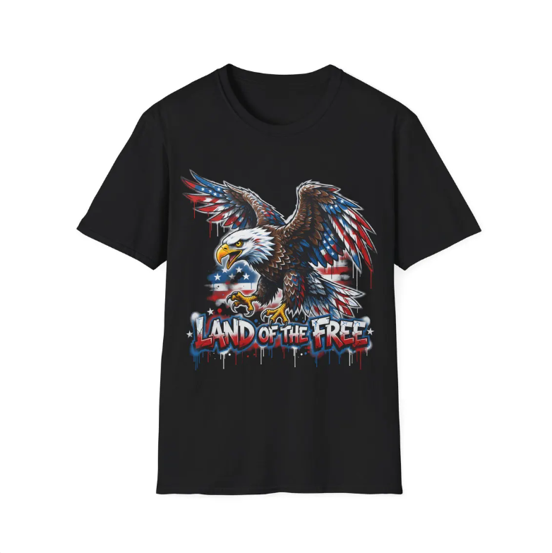 American Eagle Land of the Free T-Shirt Patriotic Flag Graphic Street Art Style