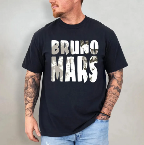 Bruno Mars Shirt, Bruno Mars Typography Tee, Retro Music Graphic Shirt, Minimalist Bruno Mars Fan Gift, Unisex Streetwear Tee