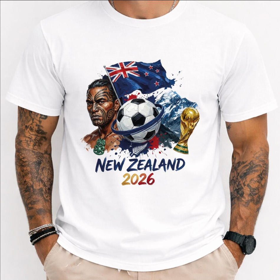 New Zealand 2026 Shirt, World Cup Soccer Tee, NZ Flag Football T-Shirt, FIFA 2026 Fan Gift, Maori Style Graphic Tee