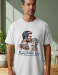 Patriotic Father's Day T-Shirt, USA Dad Gift, American Flag Watercolor Father Son Design, National Pride Apparel for Proud Fathers &