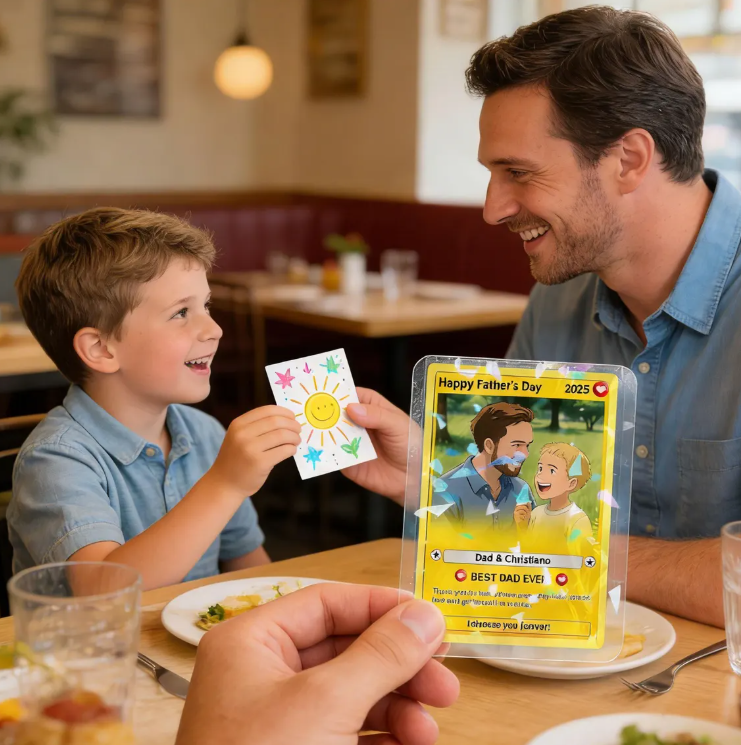 Personalized Custom Poke Card - Father’s Day Themed Pokemon Style Trading Card, Special Poke Present for Dad & Husband