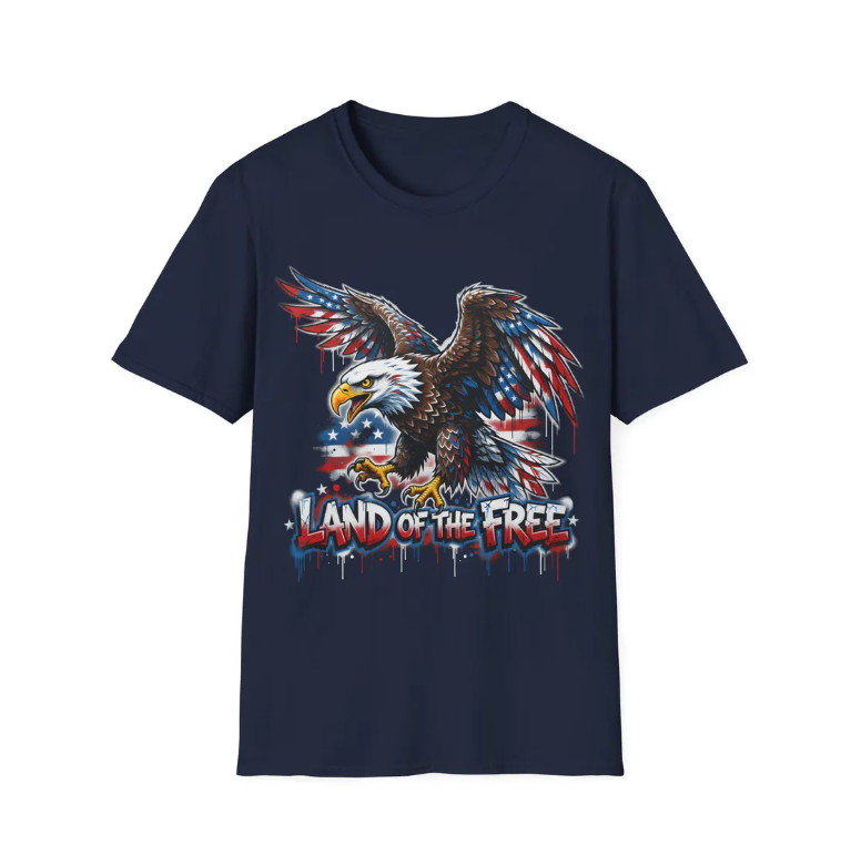 American Eagle Land of the Free T-Shirt Patriotic Flag Graphic Street Art Style