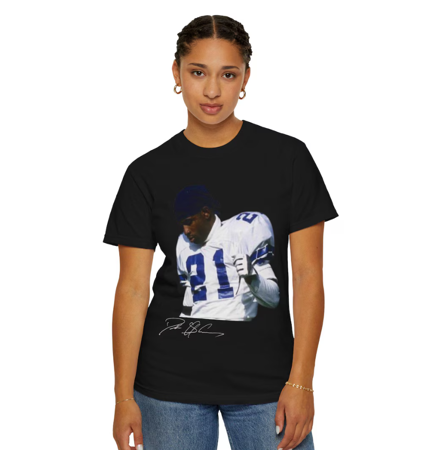 Deion Sanders Dallas T Shirt Vintage Autograph Edition Retro Football