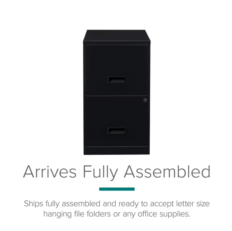 Space Solutions 18" Deep 2 Drawer Letter Width Vertical File Cabinet, Black