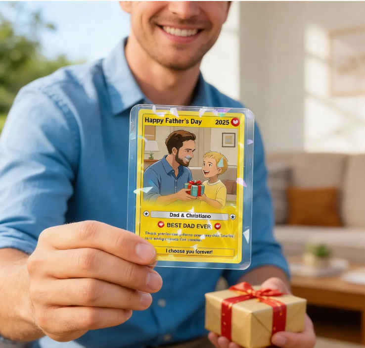 Personalized Custom Poke Card - Father’s Day Themed Pokemon Style Trading Card, Special Poke Present for Dad & Husband