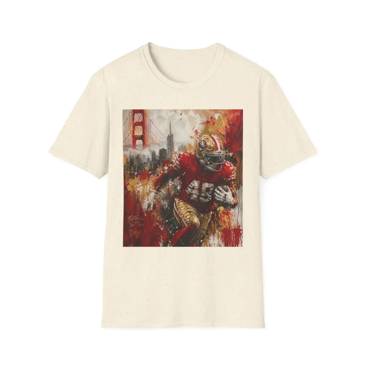 San Francisco 49ers Football Player T-Shirt Golden Gate Skyline, Team Colors Artwork SF 49ers Tee