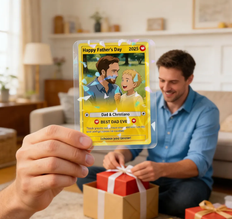 Personalized Custom Poke Card - Father’s Day Themed Pokemon Style Trading Card, Special Poke Present for Dad & Husband