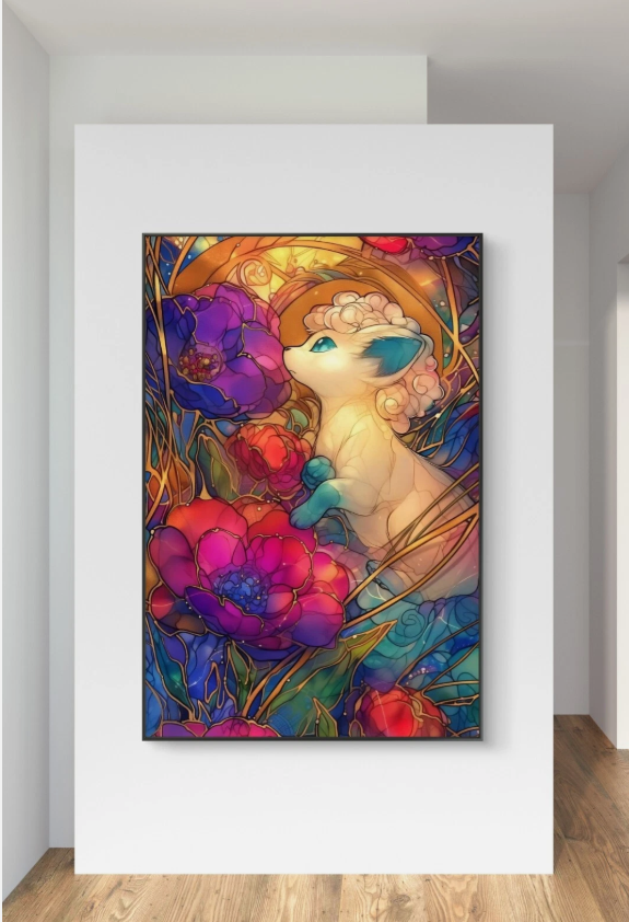 Galarian Vulpix Roses PokeArt Canvas Poster Anime Wall Art Home Decor
