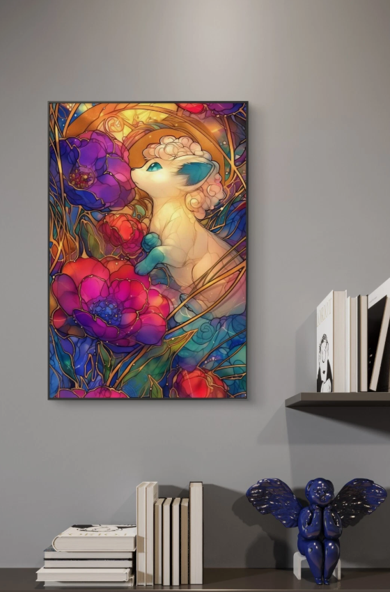 Galarian Vulpix Roses PokeArt Canvas Poster Anime Wall Art Home Decor