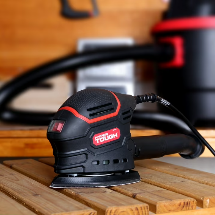 Hyper Tough 1.5 Amp Corded Detail Sander with Dust Bag, Vacuum Hose Adapter & 3 Sanding Sheets, New Condition