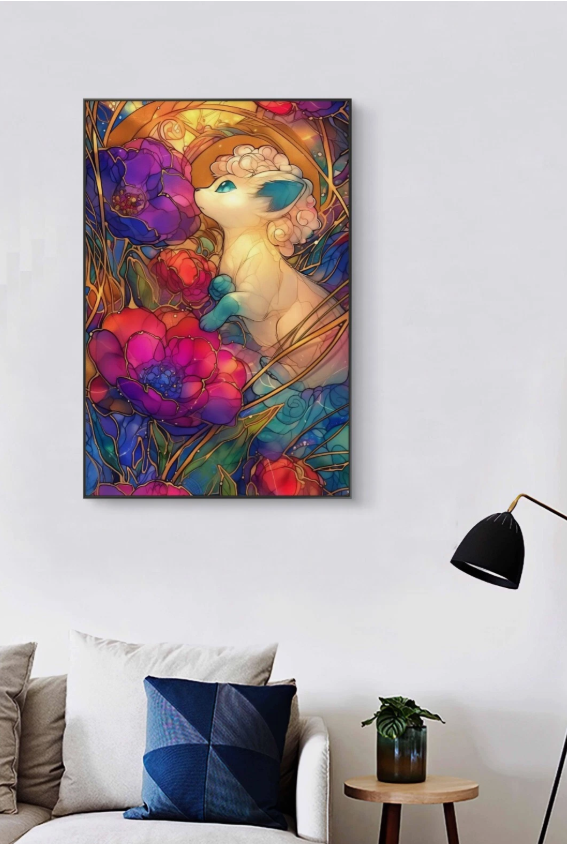 Galarian Vulpix Roses PokeArt Canvas Poster Anime Wall Art Home Decor