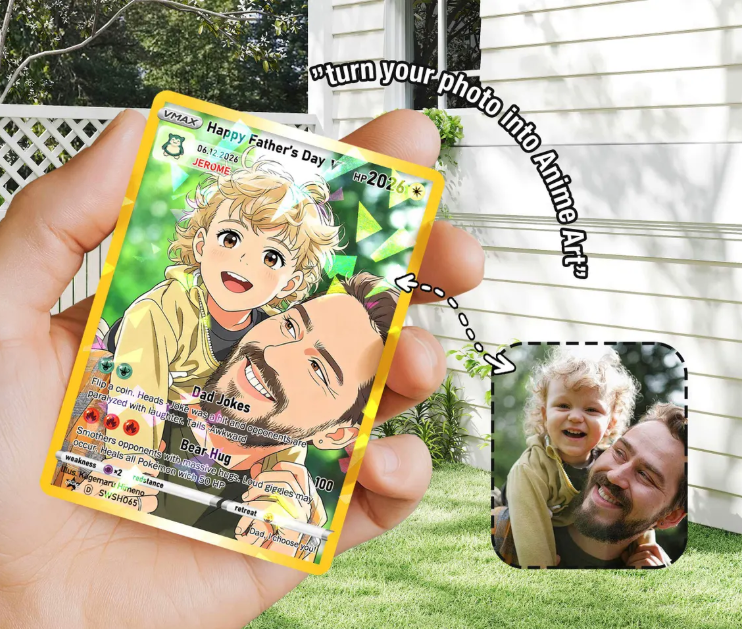 Custom Pokemon Card From Photo Personalized Father's Day Holo Card, Gift for Dad, Anniversary