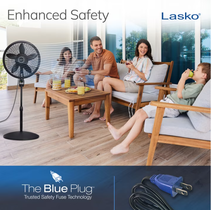 Lasko Cyclone 18" Quiet Oscillating Pedestal Fan with Remote, Timer, Adjustable Height for Whole Room Cooling, Black, 1843