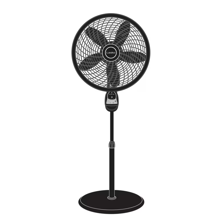 Lasko Cyclone 18" Quiet Oscillating Pedestal Fan with Remote, Timer, Adjustable Height for Whole Room Cooling, Black, 1843
