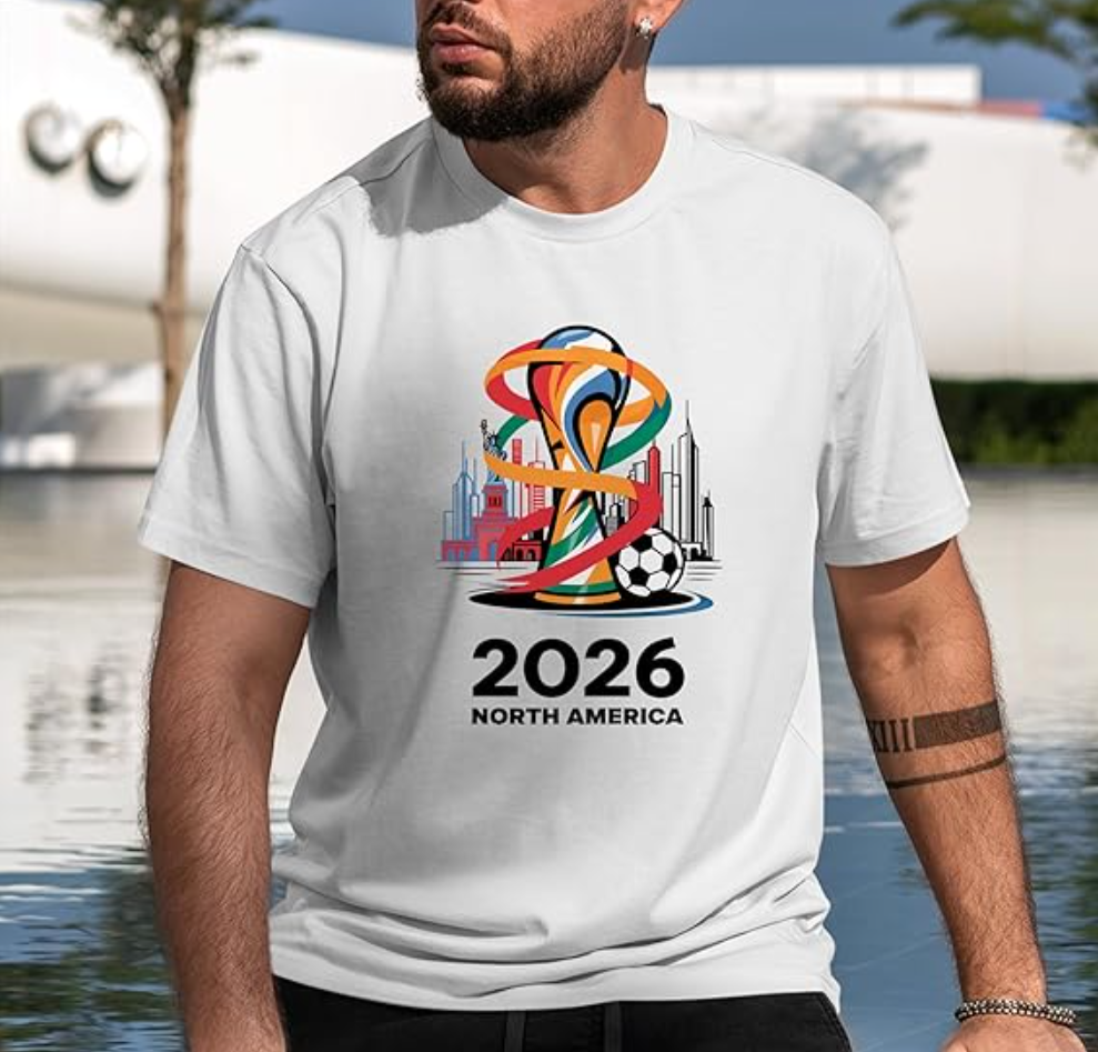 Soccer Trophy Celebration Shirt Abstract Soccer Cup City Skyline Graphic Tee for Men