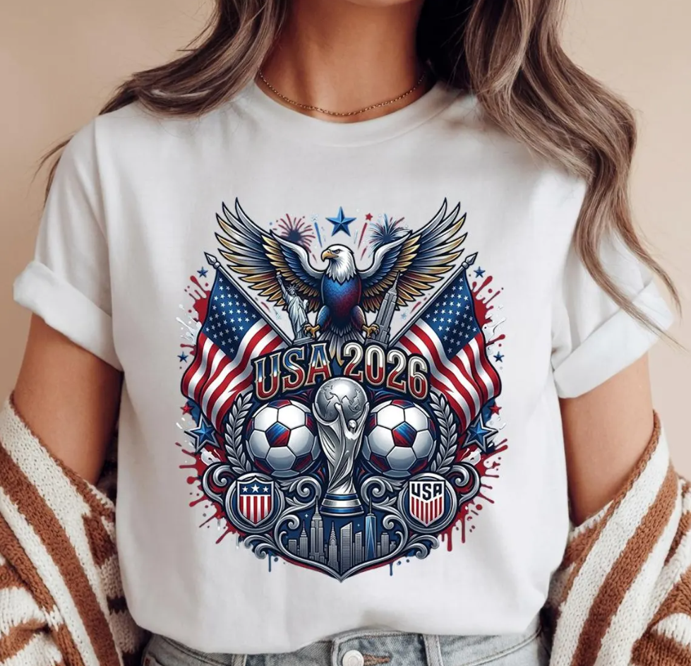 USA 2026 World Cup Eagle Trophy T-Shirt, America Soccer Fan Shirt, World Cup Host Gift, Patriotic Football Fan Tee