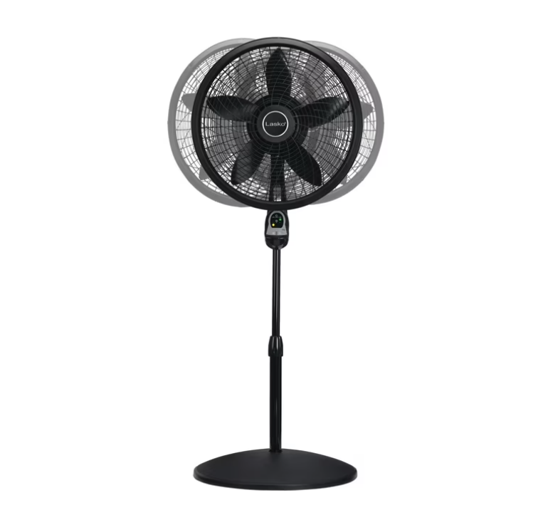 Lasko Cyclone 18" Quiet Oscillating Pedestal Fan with Remote, Timer, Adjustable Height for Whole Room Cooling, Black, 1843