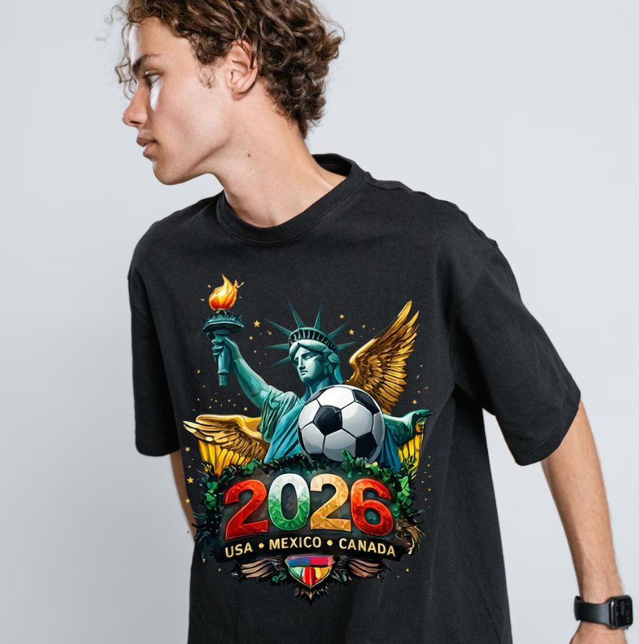 2026 World Cup Statue of Liberty Soccer T-Shirt | USA Mexico Canada Fan Apparel