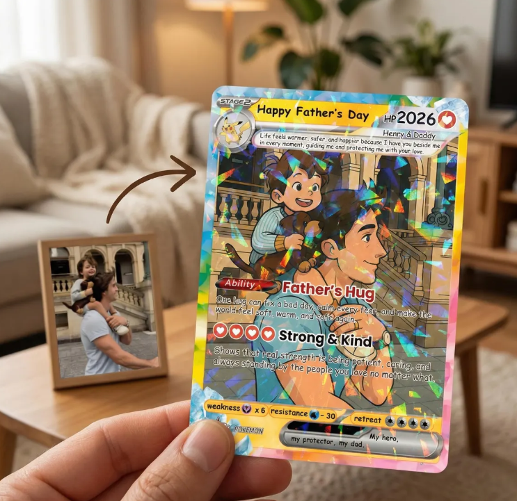 Custom Pokemon Card From Photo Personalized Father's Day Holo Card, Gift for Dad, Anniversary