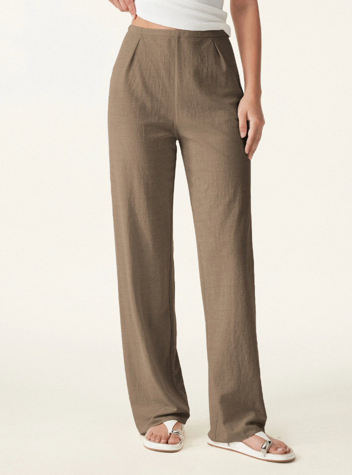 Wrinkle-resistant Cotton-linen Mid Rise Straight Leg Pant