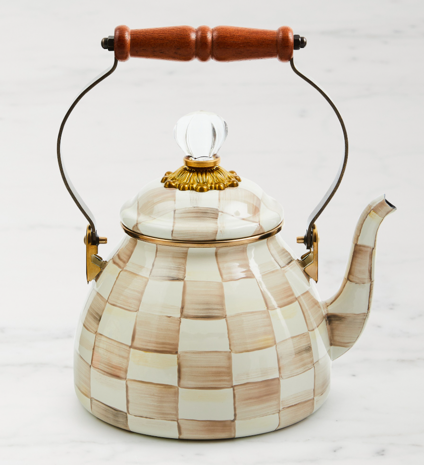 MacKenzie-Childs Mocha Check Tea Kettle - 2-Qt.