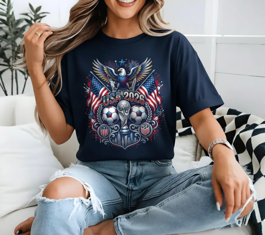 USA 2026 World Cup Eagle Trophy T-Shirt, America Soccer Fan Shirt, World Cup Host Gift, Patriotic Football Fan Tee