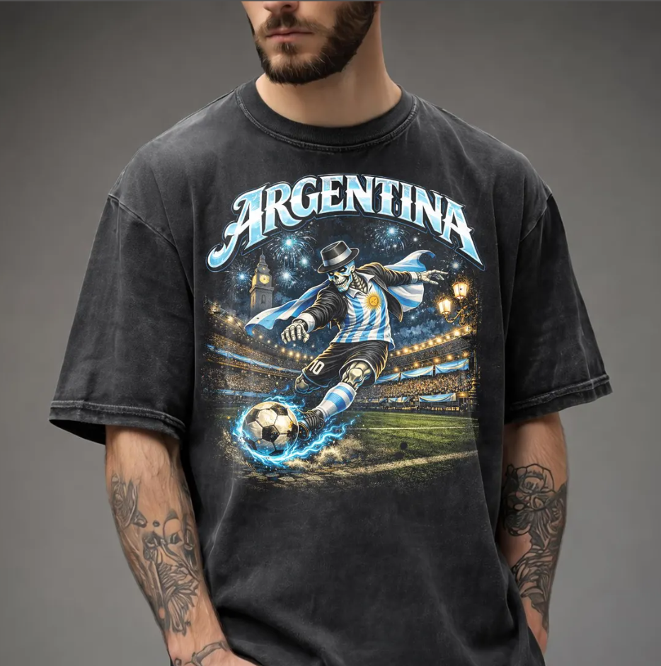 World Cup 2026 Shirt, USA Canada Mexico Soccer T-Shirt, Gothic Skull Argentina Football Tee, Dark Aesthetic Streetwear, Unisex Football Gift