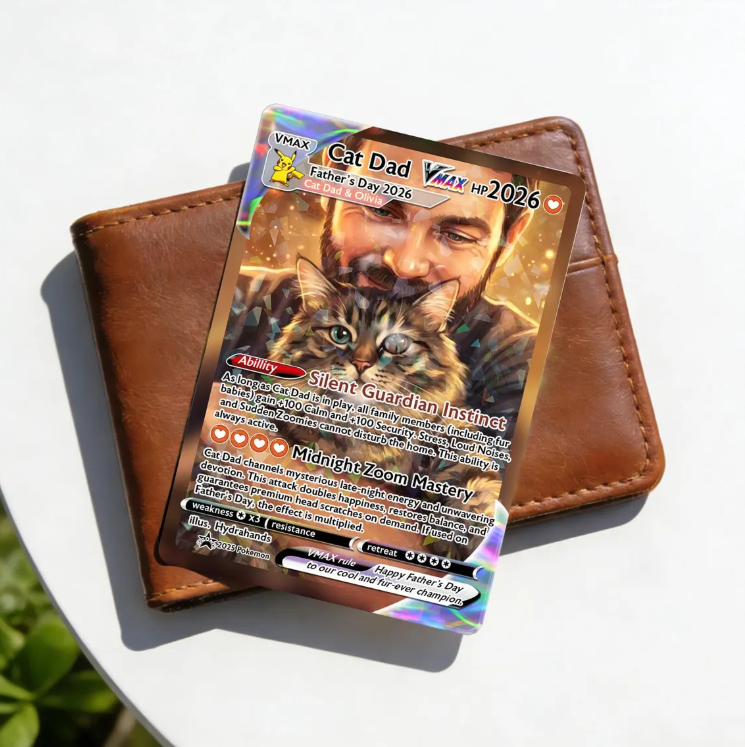 Custom Cat Dad Trading Card, Anime Style Pet Keepsake, Father's Day Gift