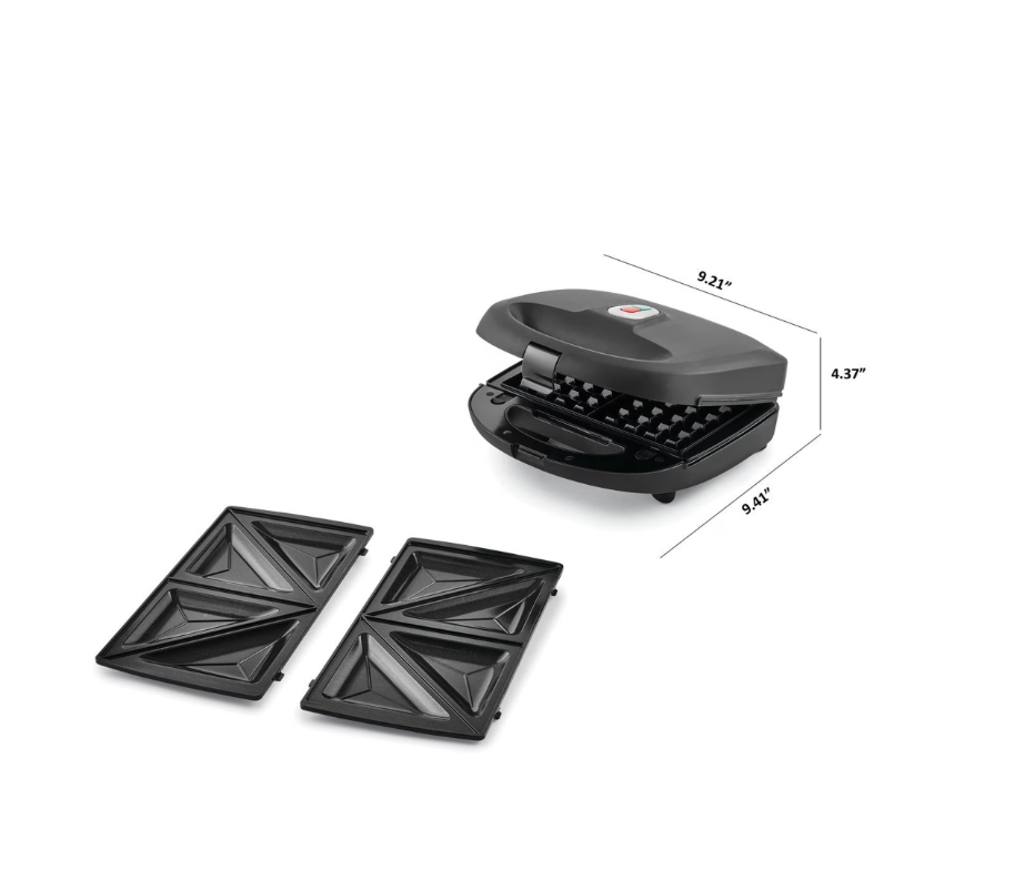 Mainstays 2 Slice Removable Plates Waffle and Sandwich Maker, Ceramic Nonstick, 750 Watts