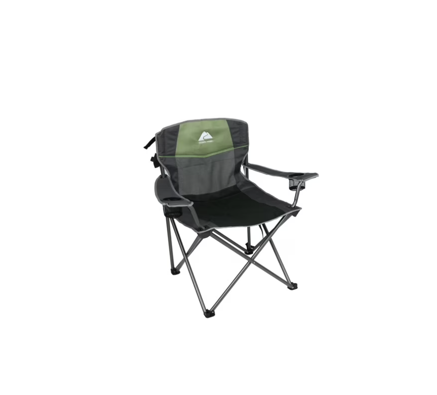 Ozark Trail Oversized Big and Tall Camp Chair with Cup Holders, Green, Adult,
