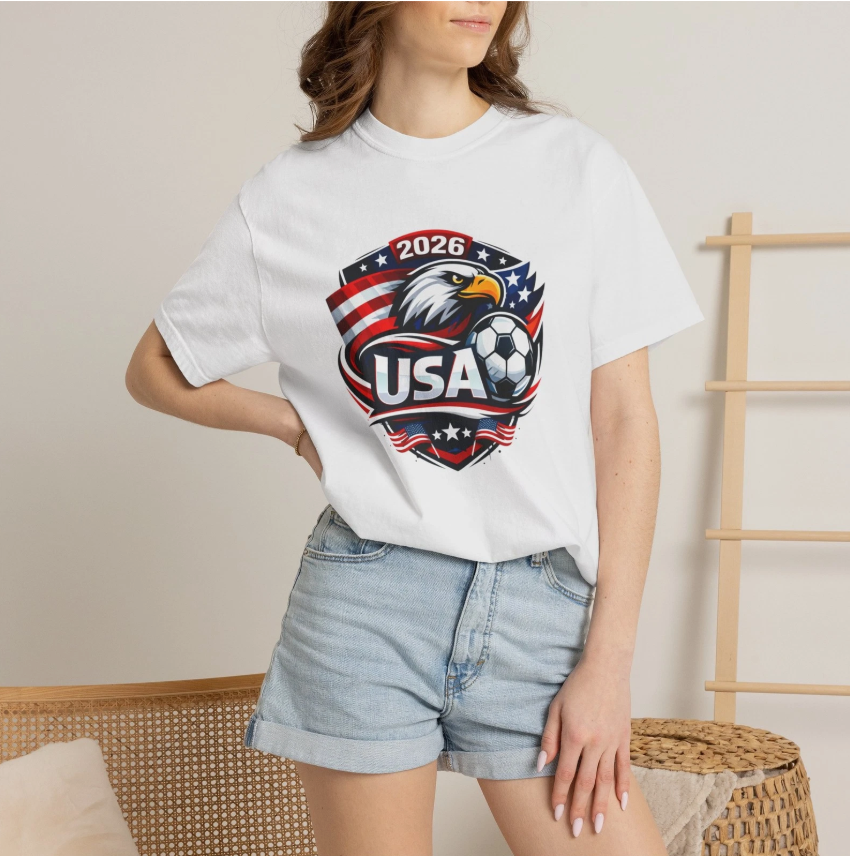 USA Eagle Soccer 2026 T-Shirt | American Flag Crest
