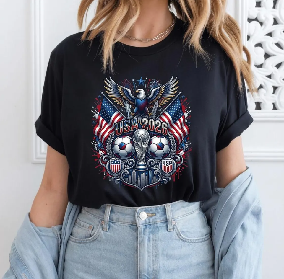 USA 2026 World Cup Eagle Trophy T-Shirt, America Soccer Fan Shirt, World Cup Host Gift, Patriotic Football Fan Tee