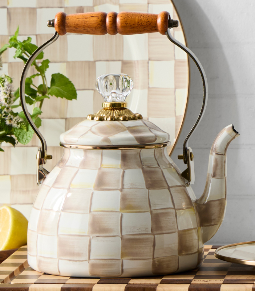 MacKenzie-Childs Mocha Check Tea Kettle - 2-Qt.