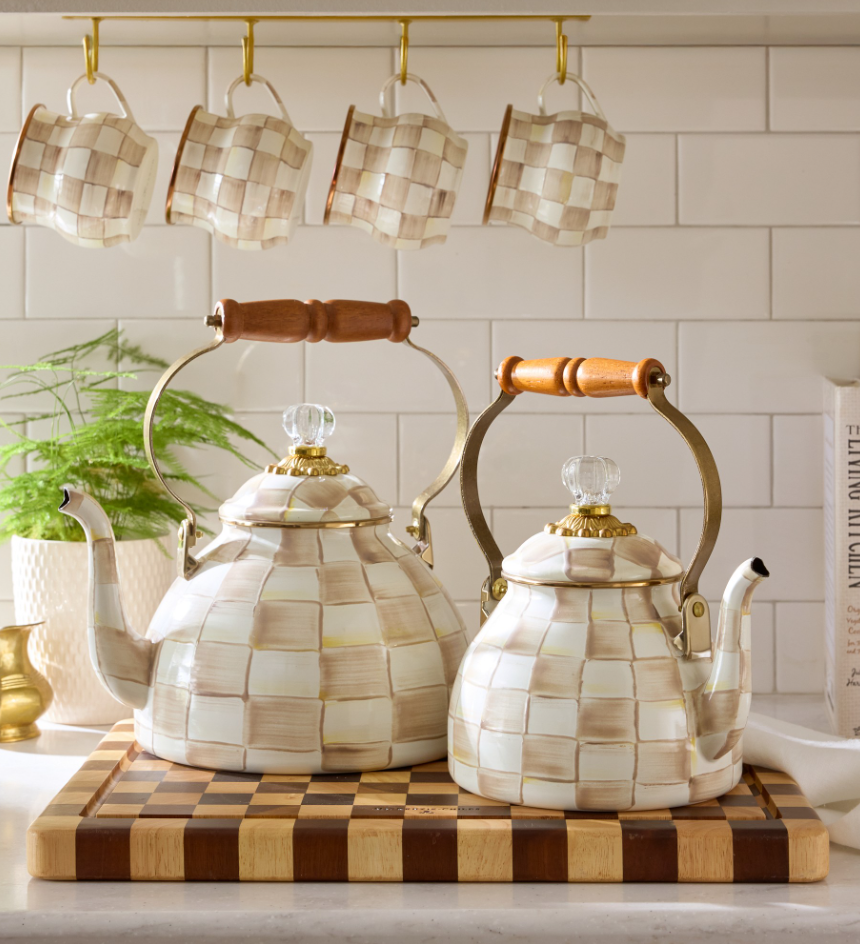 MacKenzie-Childs Mocha Check Tea Kettle - 2-Qt.