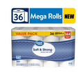 Great Value Soft & Strong Premium Toilet Paper, 36 Mega Rolls, 380 Sheets per Roll