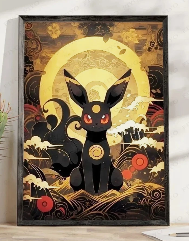 Umbreon Ancient Japanese Design PokeArt Canvas Poster Anime wall Art home decor