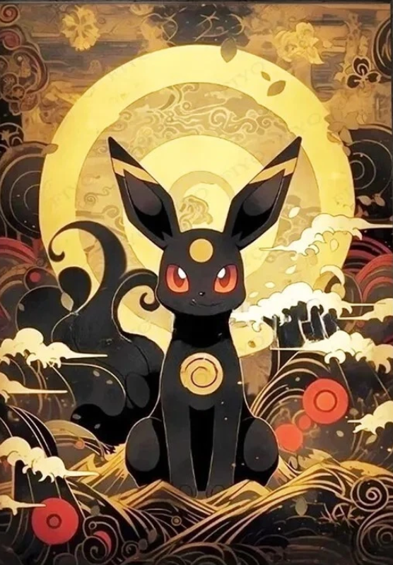 Umbreon Ancient Japanese Design PokeArt Canvas Poster Anime wall Art home decor