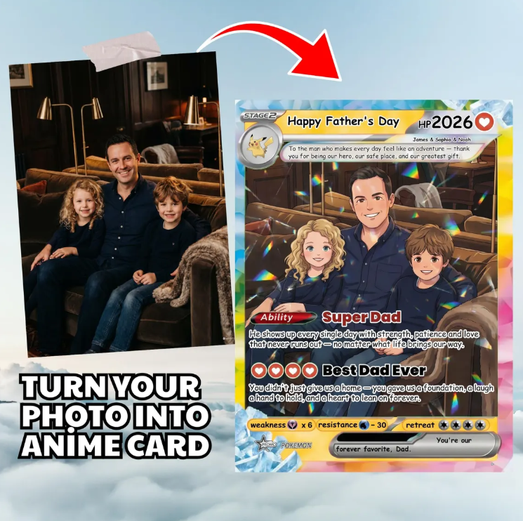 Personalized Pokemon Card From Photo Custom Father's Day Holo Card,Anniversary Birthday Gift