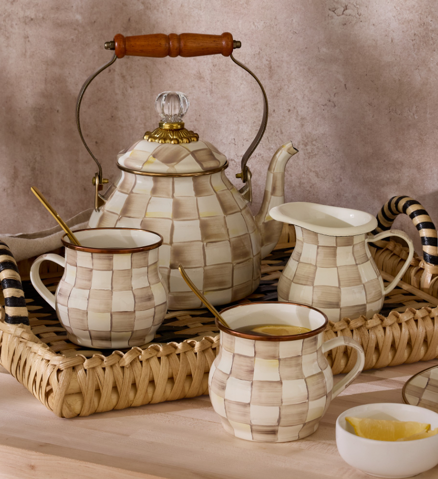 MacKenzie-Childs Mocha Check Tea Kettle - 2-Qt.