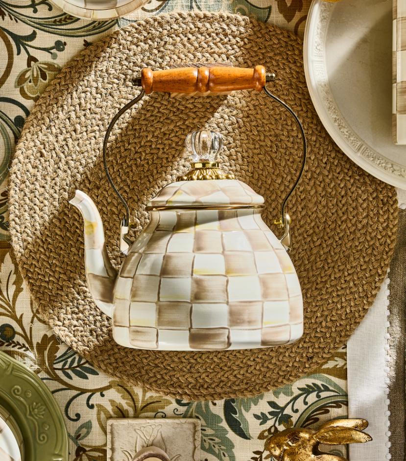 MacKenzie-Childs Mocha Check Tea Kettle - 2-Qt.